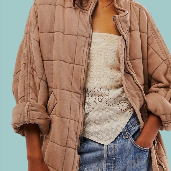 Free People Oversized Quilted Dolman Bomber Jacket Champagne Tan Large - Picture 2 of 16